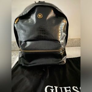 NWT GUESS UNISEX BLACK FAUX CROC BACKPACK.